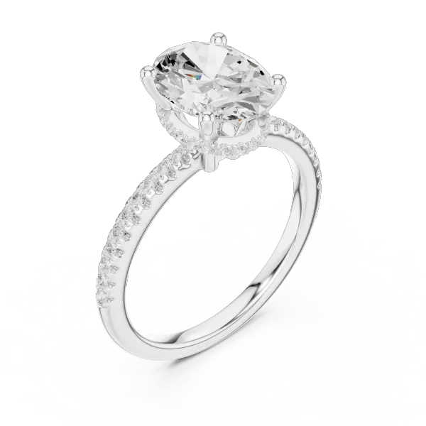 Oval Shaped Lab Diamond Alternative Ring with Hidden Accents and Diamond-Set Shank