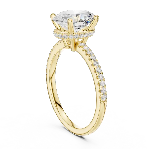 Oval Shaped Lab Diamond Alternative Ring with Hidden Accents and Diamond-Set Shank