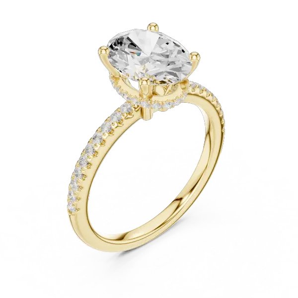 Oval Shaped Lab Diamond Alternative Ring with Hidden Accents and Diamond-Set Shank