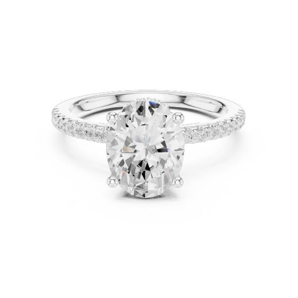 Oval Shaped Lab Diamond Alternative Ring with Hidden Accents and Diamond-Set Shank