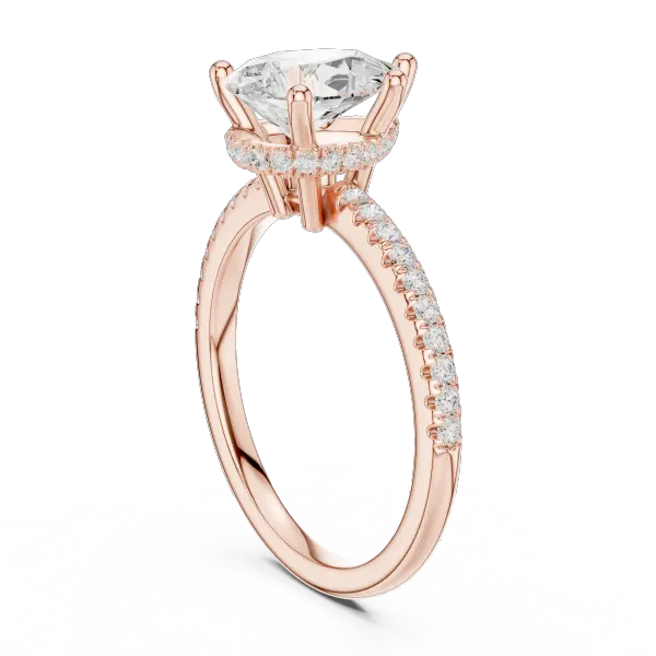 Pear Cut Engagement Ring with Pave Diamond Band  14K Rose Gold