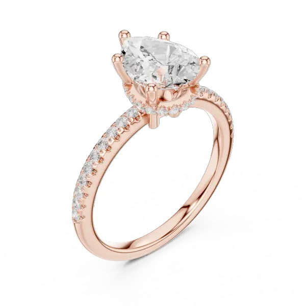 Pear Cut Engagement Ring with Pave Diamond Band  14K Rose Gold