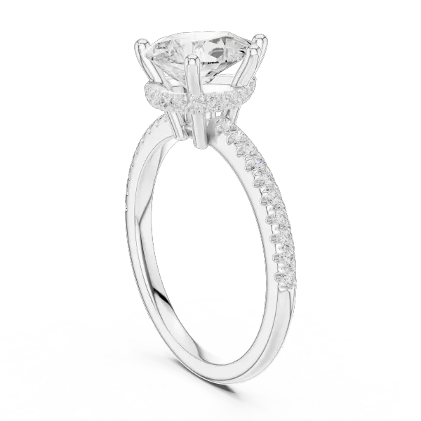 Pear Cut Engagement Ring with Pave Diamond Band  14K Rose Gold