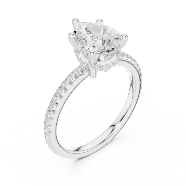 Pear Cut Engagement Ring with Pave Diamond Band  14K Rose Gold