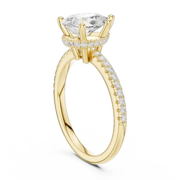 Pear Cut Engagement Ring with Pave Diamond Band  14K Rose Gold