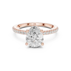 Pear Cut Engagement Ring with Pave Diamond Band  14K Rose Gold