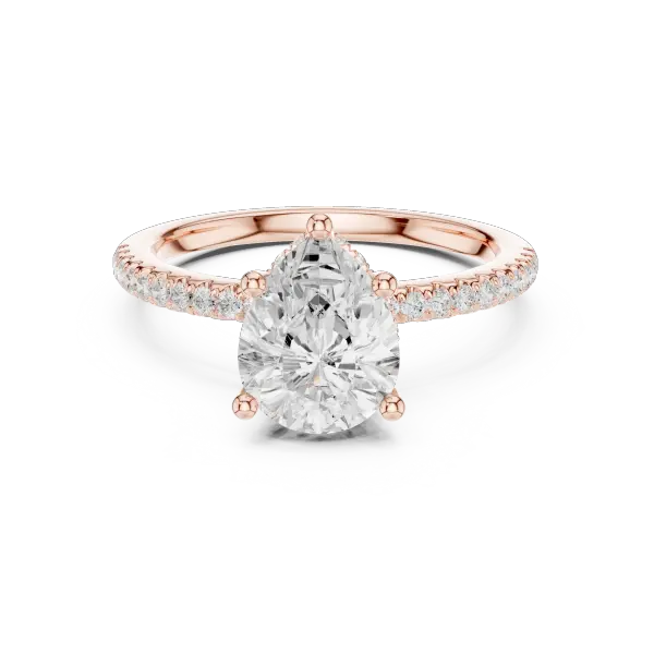 Pear Cut Engagement Ring with Pave Diamond Band  14K Rose Gold