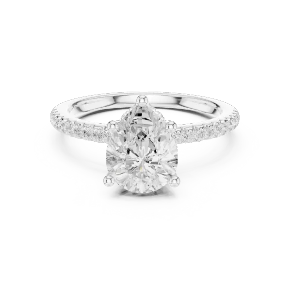 Pear Cut Engagement Ring with Pave Diamond Band  14K Rose Gold