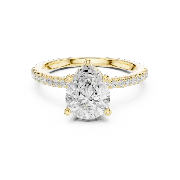 Pear Cut Engagement Ring with Pave Diamond Band  14K Rose Gold