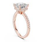 Modern Princess Cut Ring with Delicate Under-Halo and Sparkling Pave Diamond Band