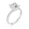Modern Princess Cut Ring with Delicate Under-Halo and Sparkling Pave Diamond Band