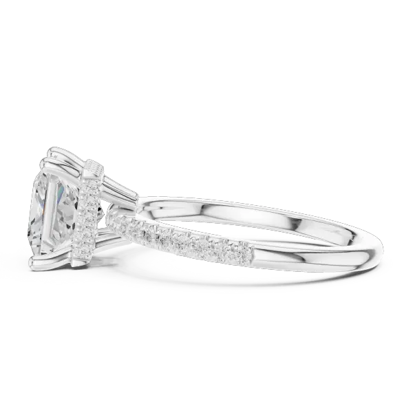 Modern Princess Cut Ring with Delicate Under-Halo and Sparkling Pave Diamond Band