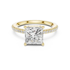 Modern Princess Cut Ring with Delicate Under-Halo and Sparkling Pave Diamond Band