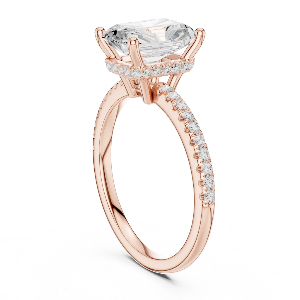 Radiant Cut Engagement Ring with Hidden Halo and Pave Band in 14K White Gold