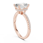 Radiant Cut Engagement Ring with Hidden Halo and Pave Band in 14K White Gold
