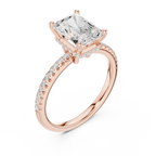 Radiant Cut Engagement Ring with Hidden Halo and Pave Band in 14K White Gold