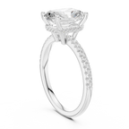 Radiant Cut Engagement Ring with Hidden Halo and Pave Band in 14K White Gold