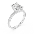 Radiant Cut Engagement Ring with Hidden Halo and Pave Band in 14K White Gold