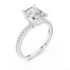 Radiant Cut Engagement Ring with Hidden Halo and Pave Band in 14K White Gold