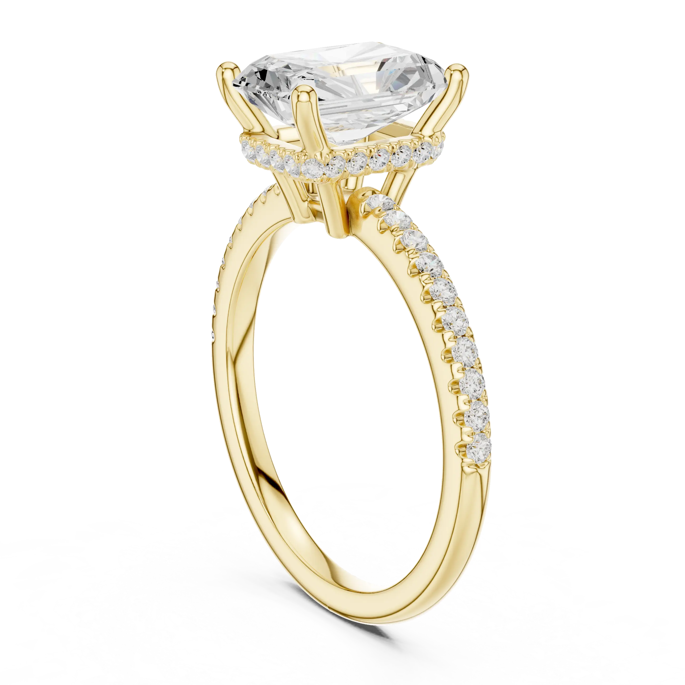 Radiant Cut Engagement Ring with Hidden Halo and Pave Band in 14K White Gold