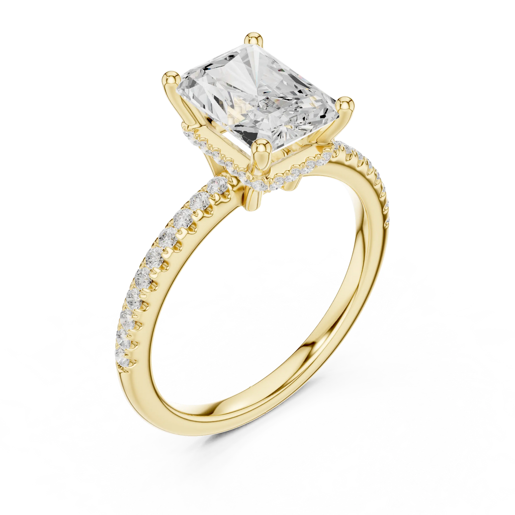 Radiant Cut Engagement Ring with Hidden Halo and Pave Band in 14K White Gold