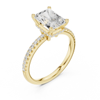 Radiant Cut Engagement Ring with Hidden Halo and Pave Band in 14K White Gold