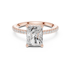 Radiant Cut Engagement Ring with Hidden Halo and Pave Band in 14K White Gold