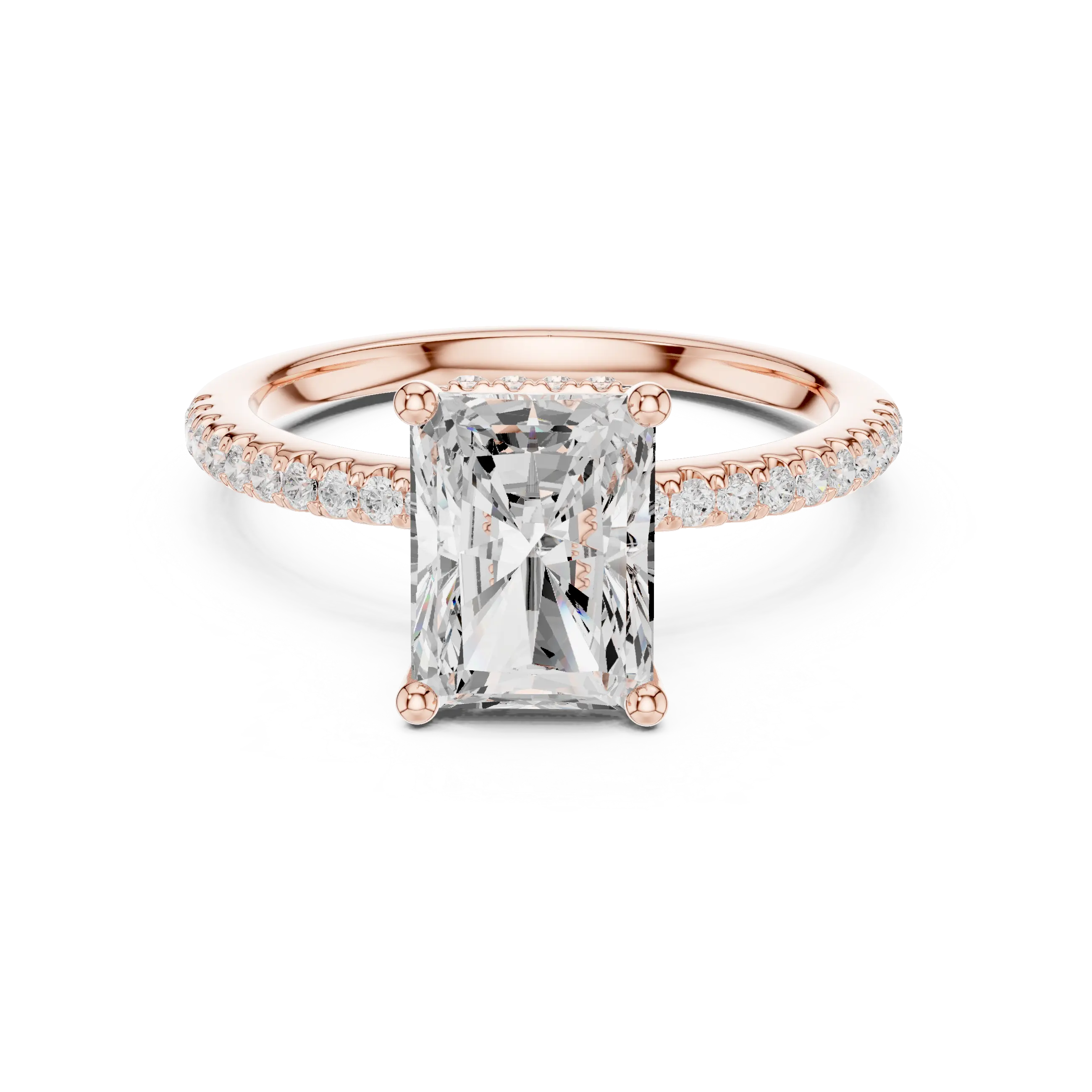 Radiant Cut Engagement Ring with Hidden Halo and Pave Band in 14K White Gold
