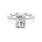 Radiant Cut Engagement Ring with Hidden Halo and Pave Band in 14K White Gold