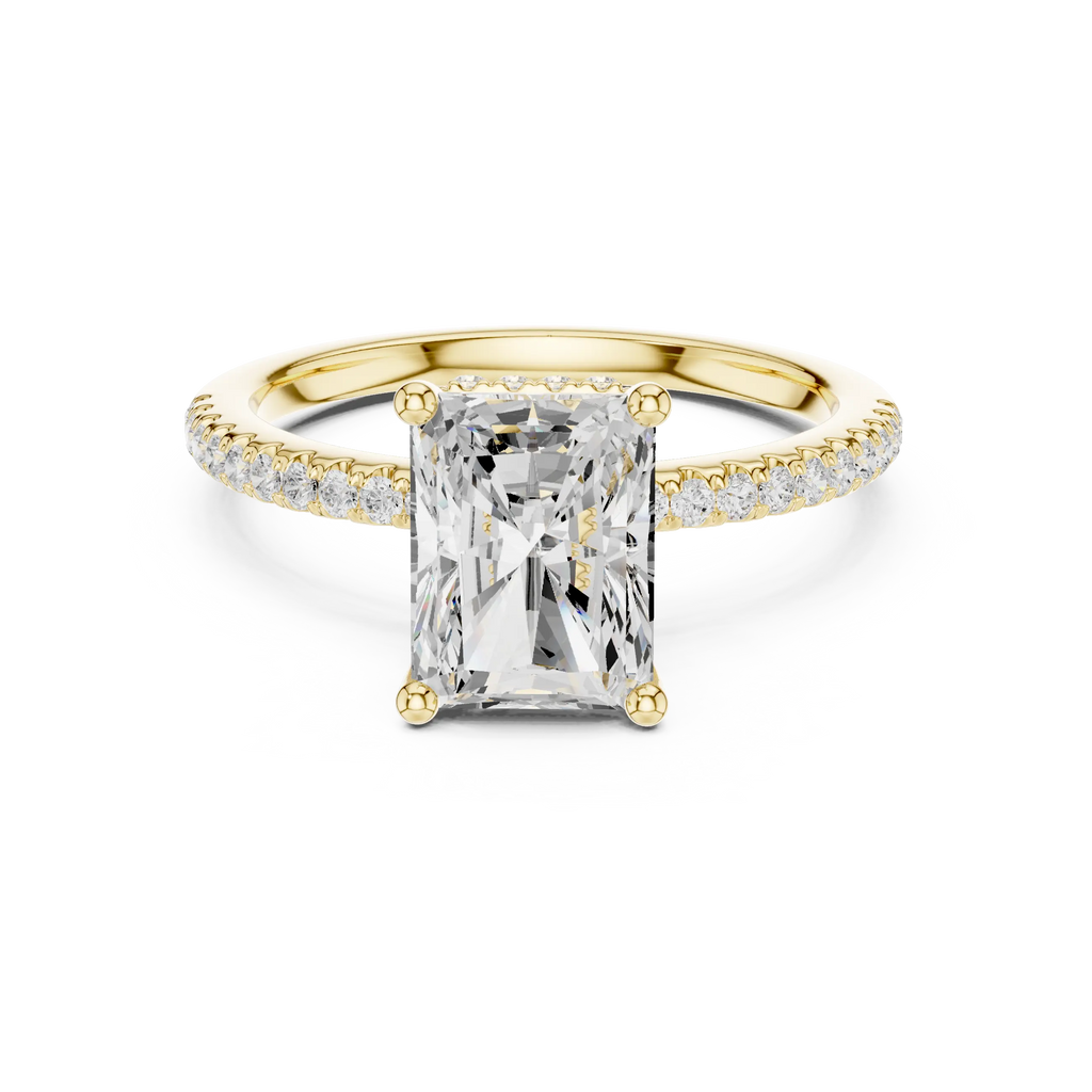 Radiant Cut Engagement Ring with Hidden Halo and Pave Band in 14K White Gold