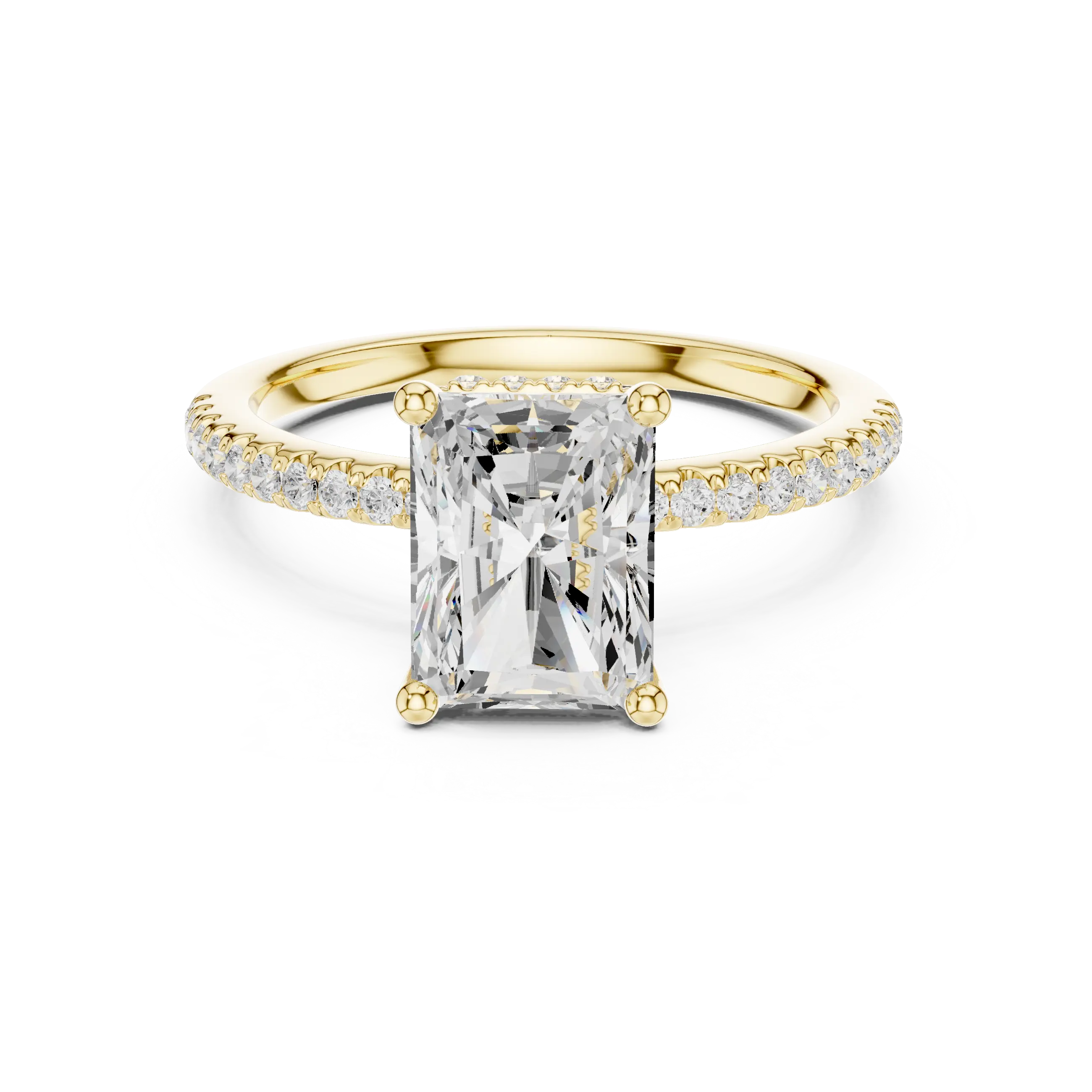 Radiant Cut Engagement Ring with Hidden Halo and Pave Band in 14K White Gold