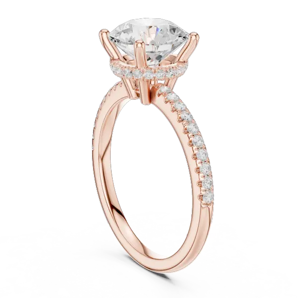 Round Brilliant Cut Engagement Ring with  Pave Band in 14K Rose Gold