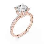 Round Brilliant Cut Engagement Ring with  Pave Band in 14K Rose Gold