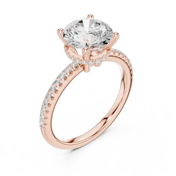Round Brilliant Cut Engagement Ring with  Pave Band in 14K Rose Gold