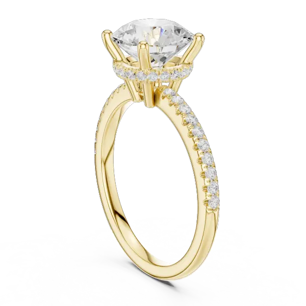 Round Brilliant Cut Engagement Ring with  Pave Band in 14K Rose Gold