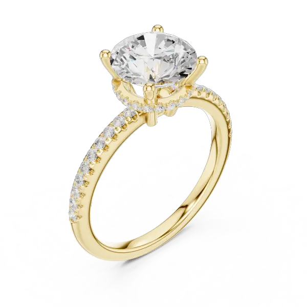 Round Brilliant Cut Engagement Ring with  Pave Band in 14K Rose Gold