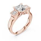 Three-Stone Princess Moissanite 10K White Gold Engagement Ring