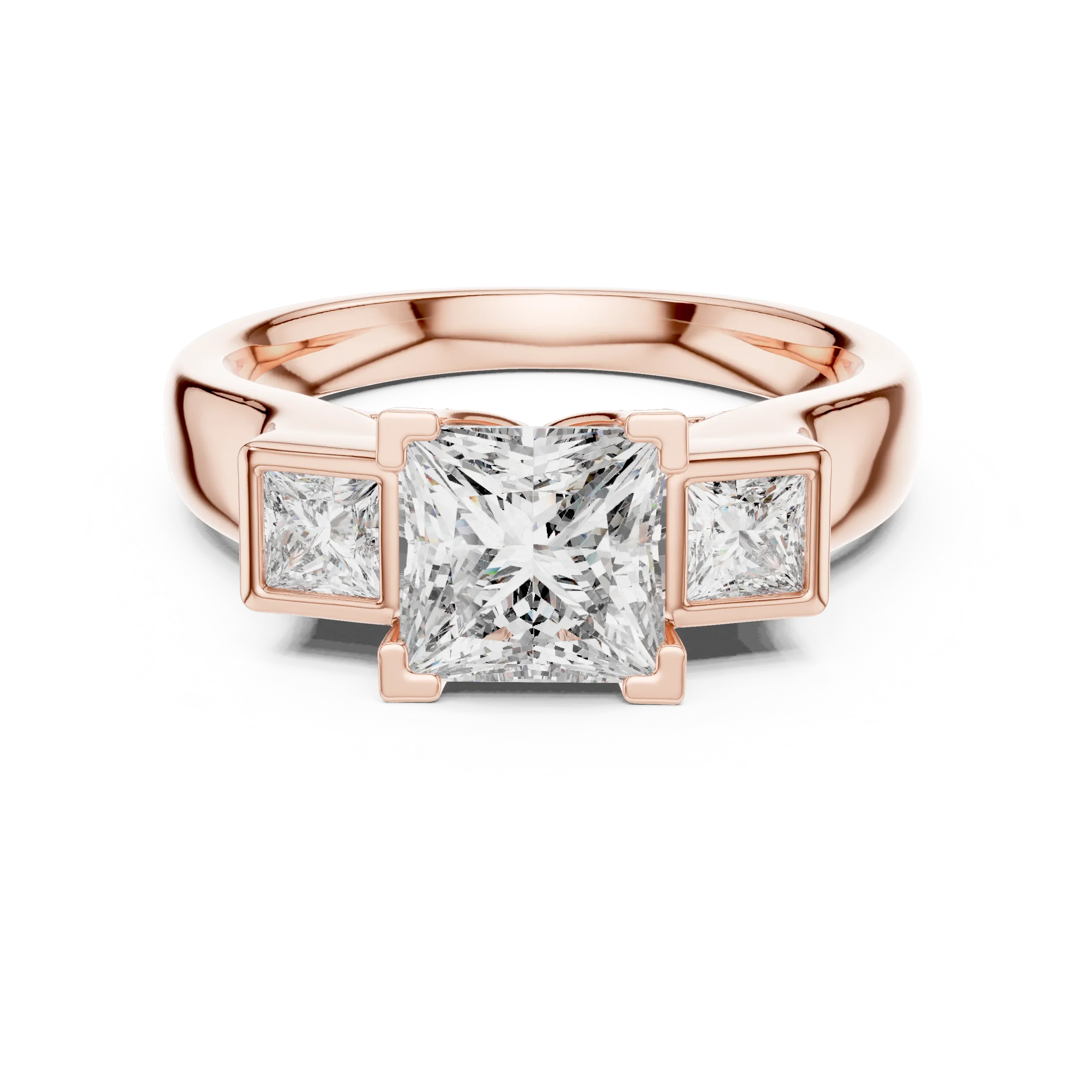 Three-Stone Princess Moissanite 10K White Gold Engagement Ring