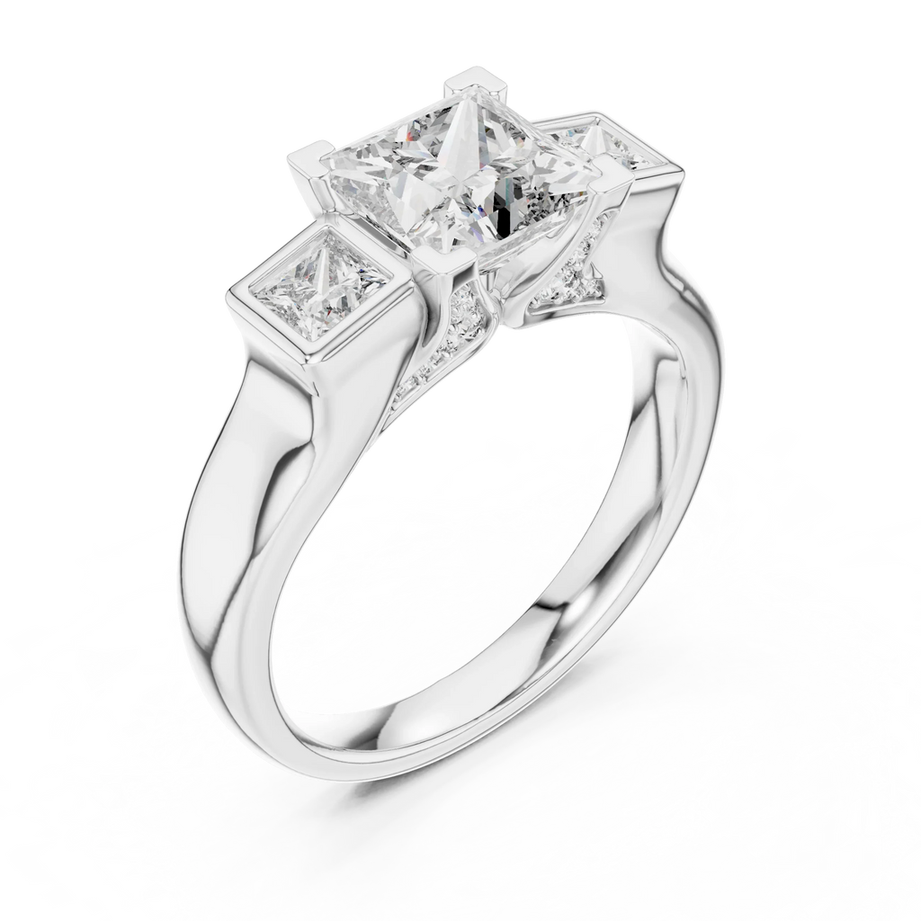 Three-Stone Princess Moissanite 10K White Gold Engagement Ring