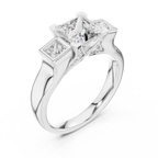 Three-Stone Princess Moissanite 10K White Gold Engagement Ring