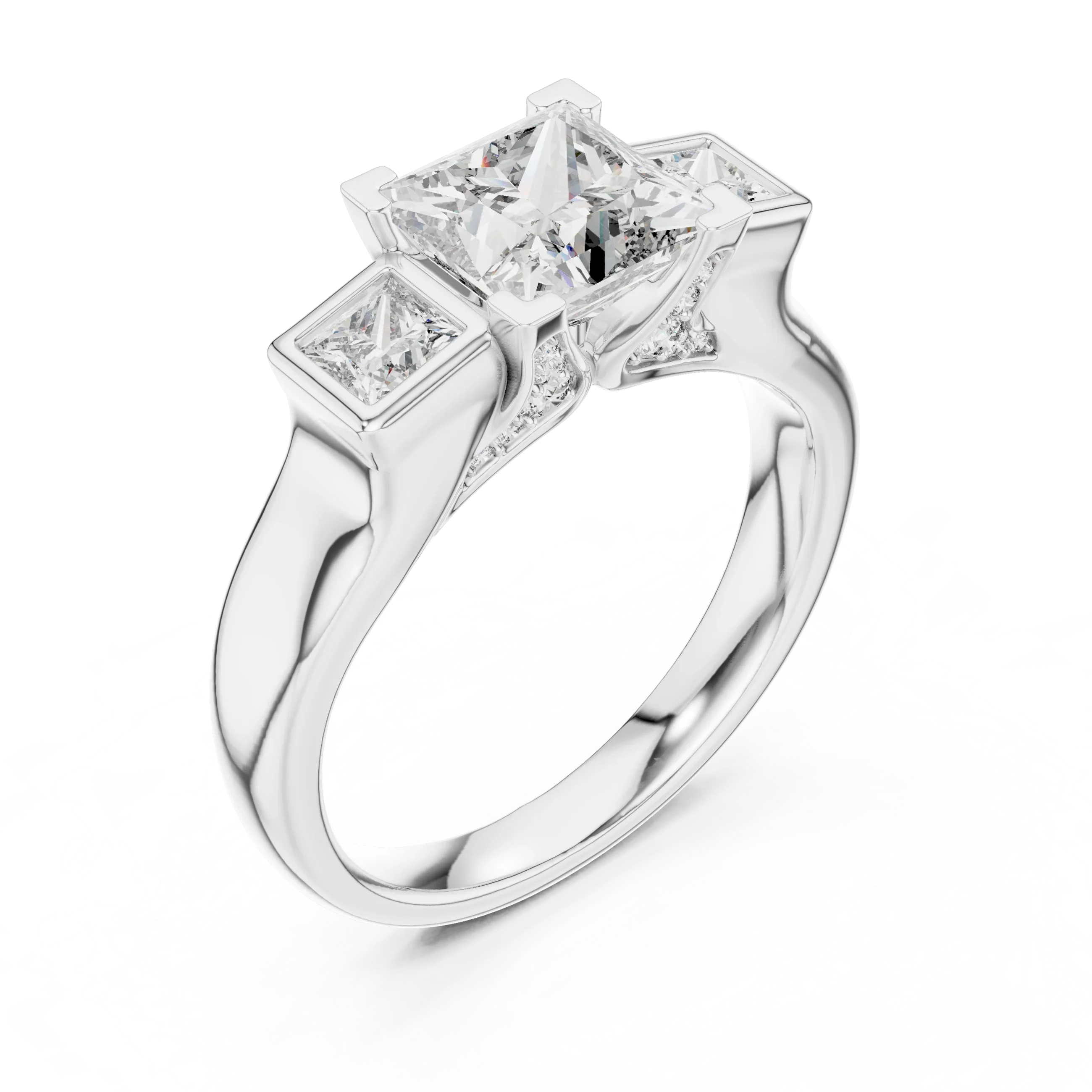 Three-Stone Princess Moissanite 10K White Gold Engagement Ring
