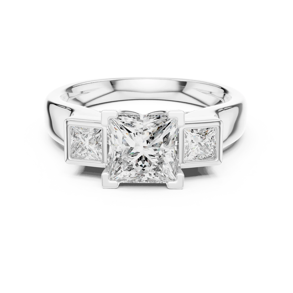 Three-Stone Princess Moissanite 10K White Gold Engagement Ring
