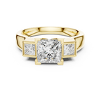 Three-Stone Princess Moissanite 10K White Gold Engagement Ring