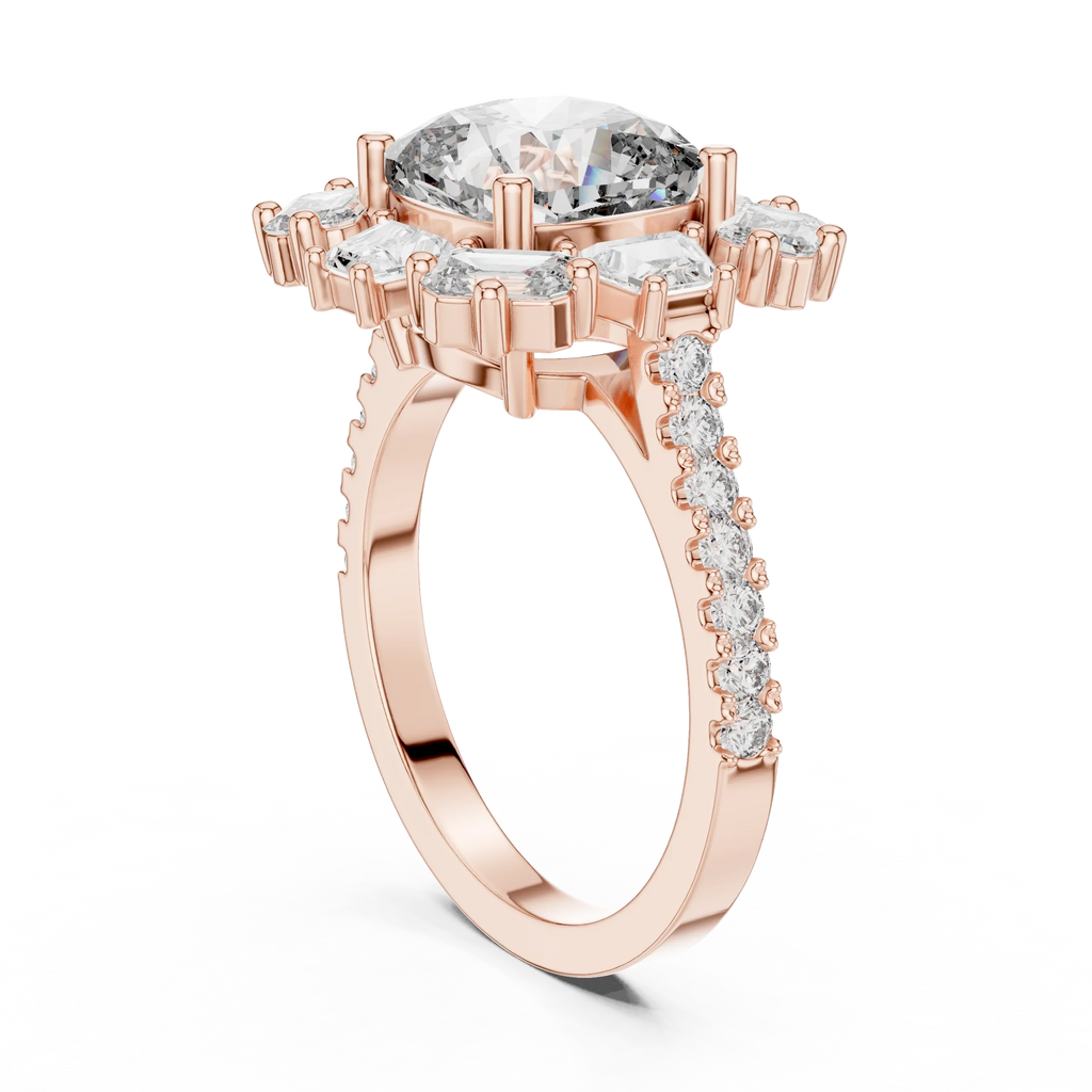 3.25 CT Floral Halo Cushion Lab Diamond Engagement Ring