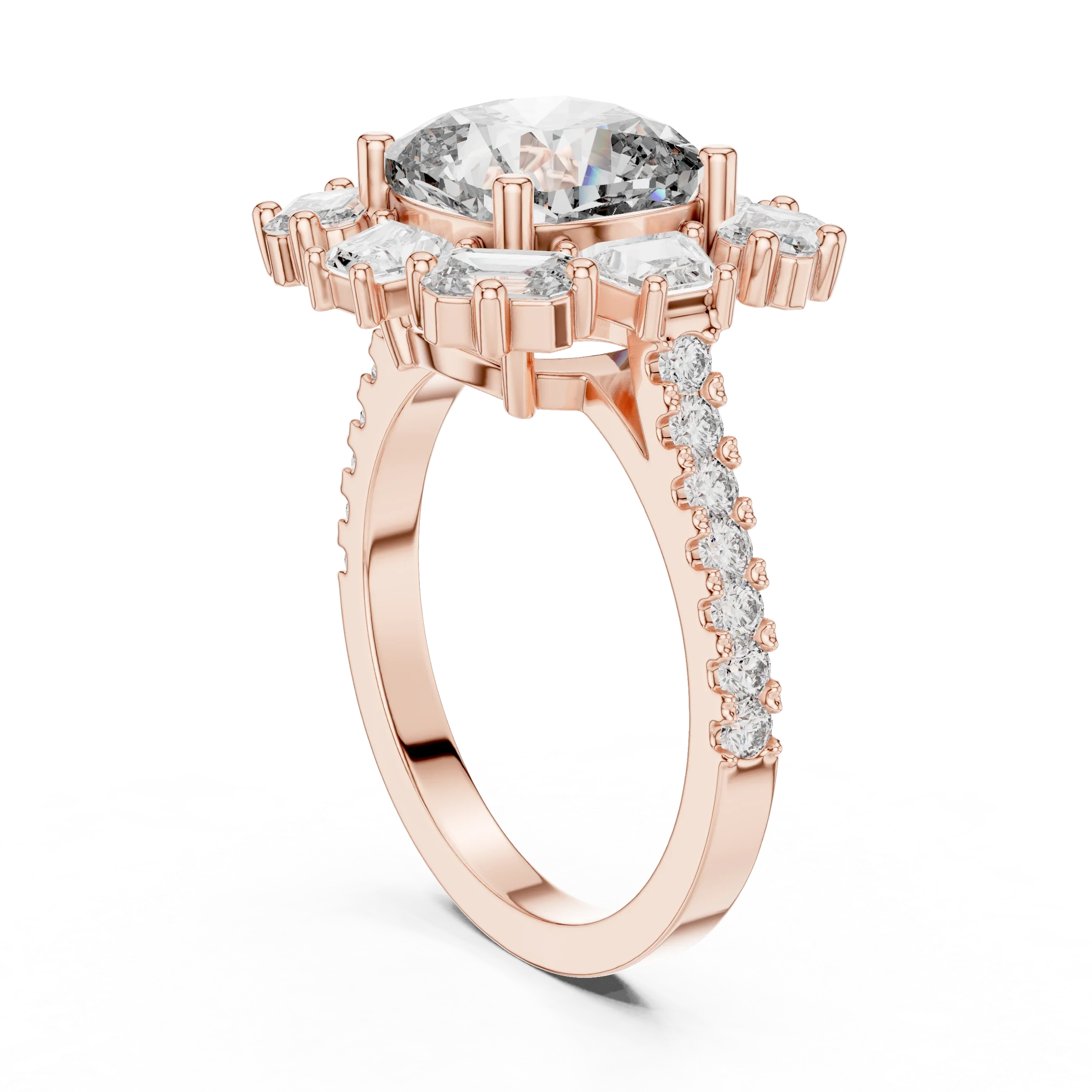 3.25 CT Floral Halo Cushion Lab Diamond Engagement Ring