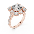 3.25 CT Floral Halo Cushion Lab Diamond Engagement Ring