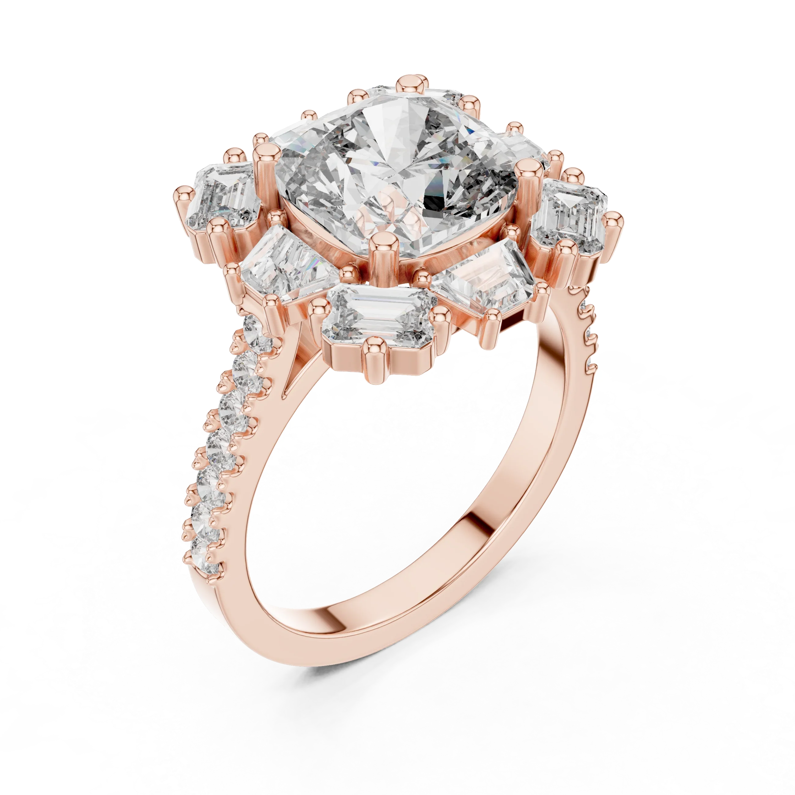 3.25 CT Floral Halo Cushion Lab Diamond Engagement Ring