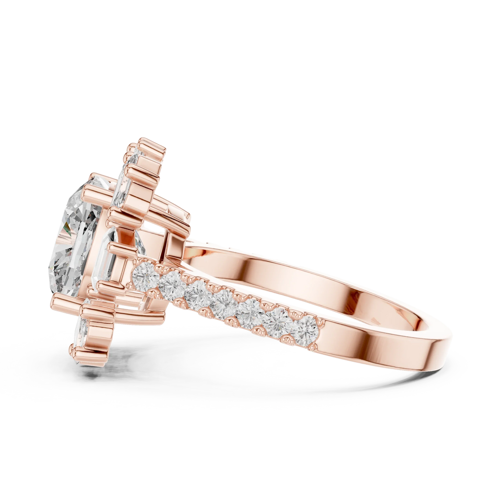 3.25 CT Floral Halo Cushion Lab Diamond Engagement Ring