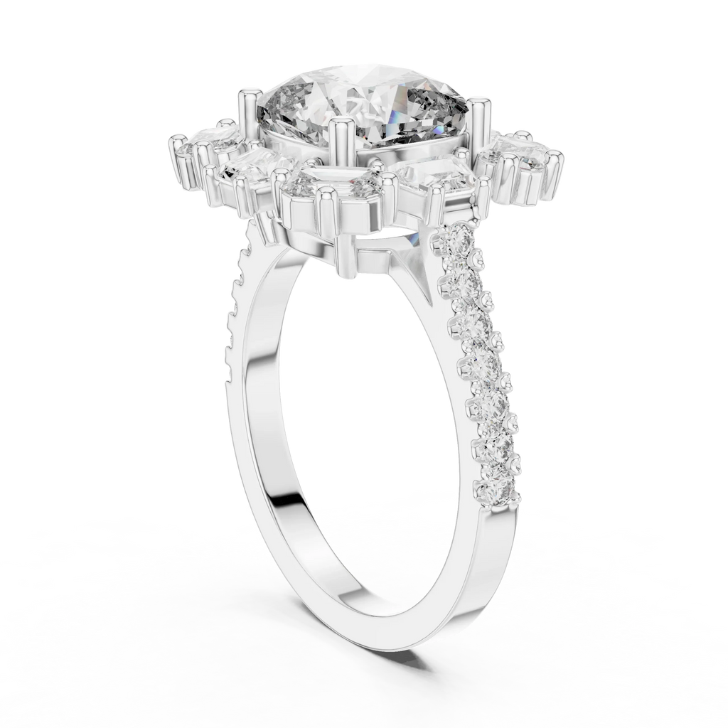 3.25 CT Floral Halo Cushion Lab Diamond Engagement Ring