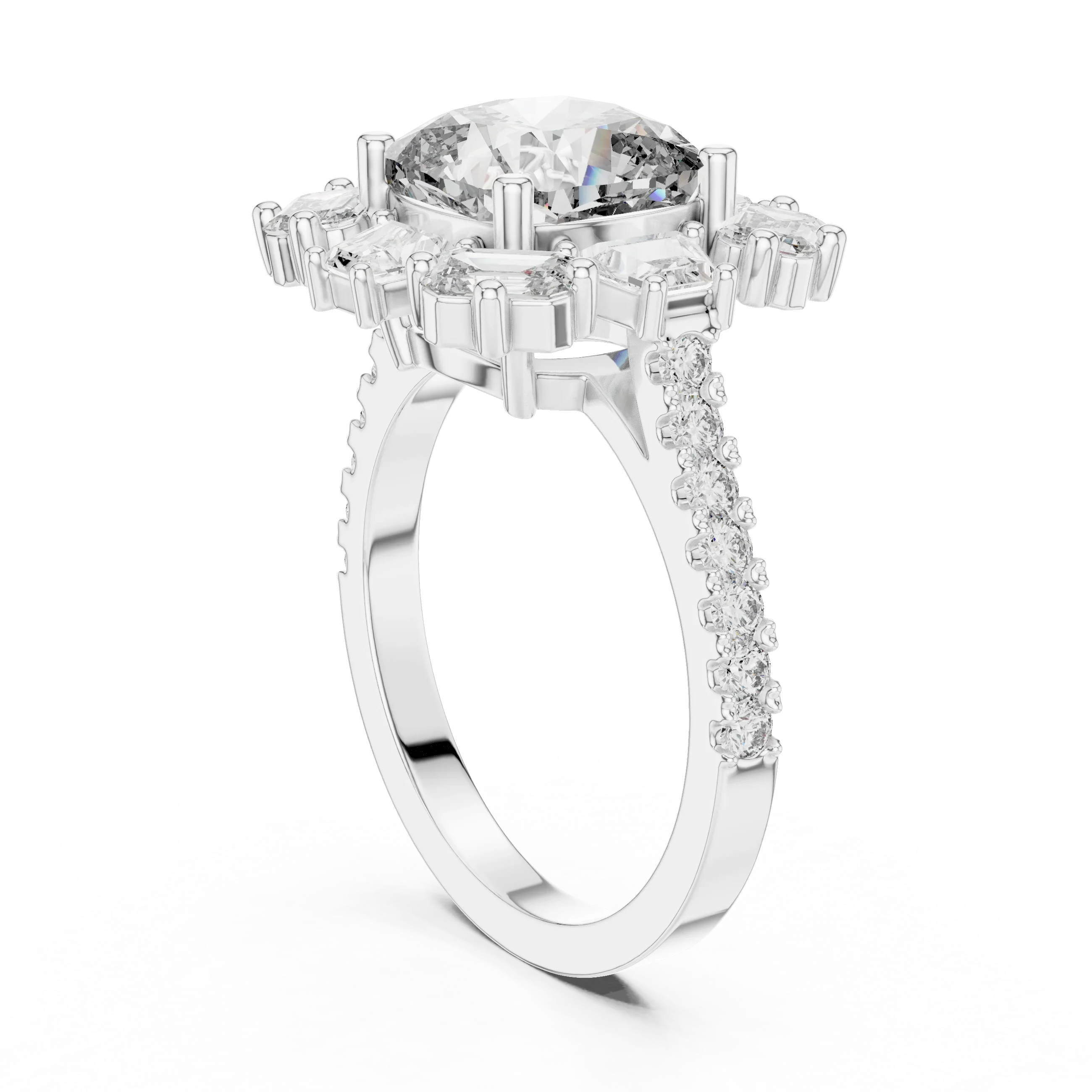 3.25 CT Floral Halo Cushion Lab Diamond Engagement Ring